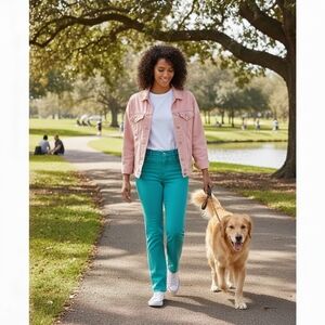 Newport News Vtg. Ladies 6 Nwt Turquoise Tapered 5 Pocket Jeans 100% Cotton Fun!